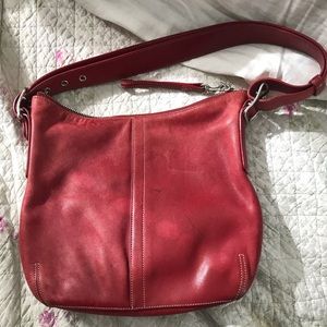 Red Leather Coach Purse Bag Long Strap Sturdy
